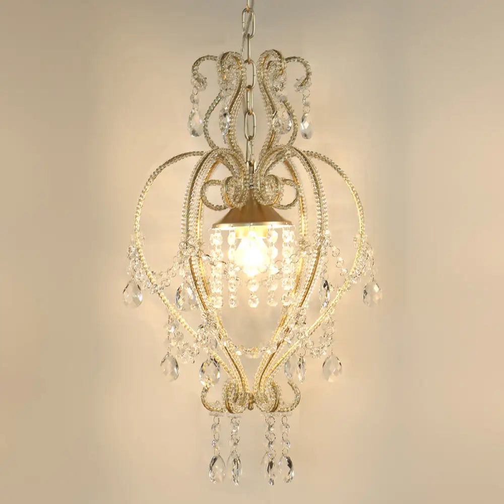 Victorian Scroll Pendant Lamp With Crystal Accent - Single Golden Ceiling Light Gold