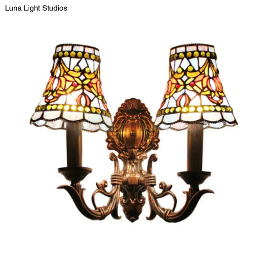 Victorian Stained Glass Bell Wall Light With 2 Candle Lights For Corridor