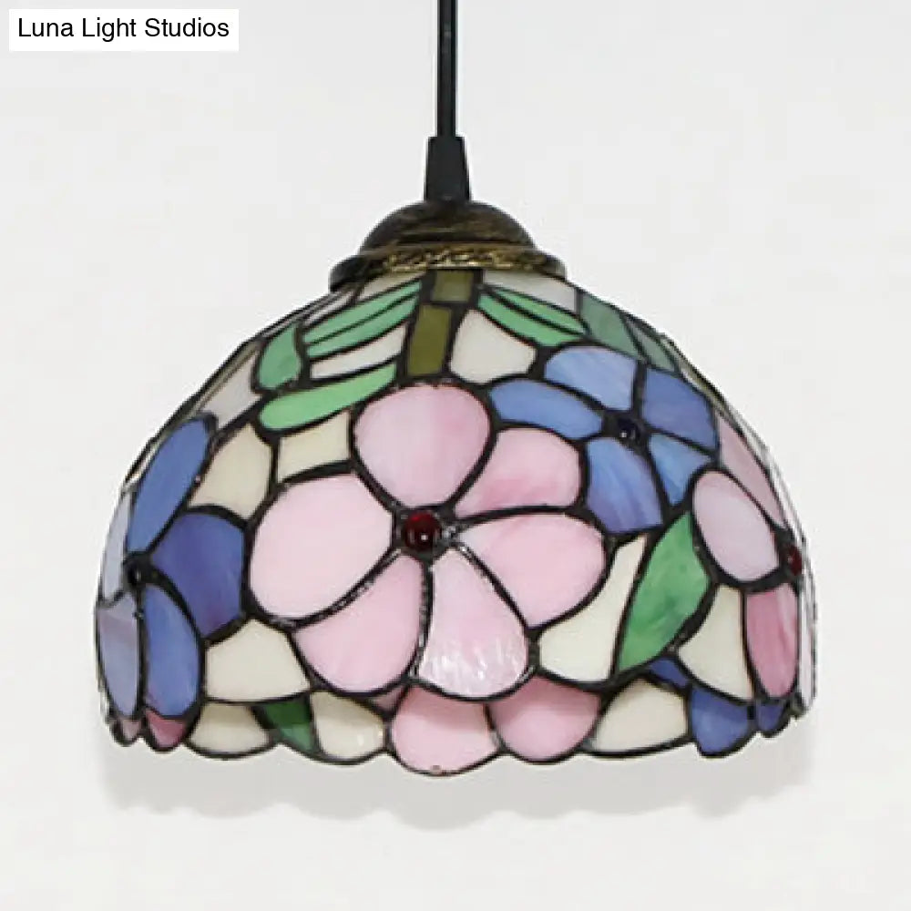 Victorian Stained Glass Ceiling Light - Purple-Pink Suspended Fixture For Bedroom