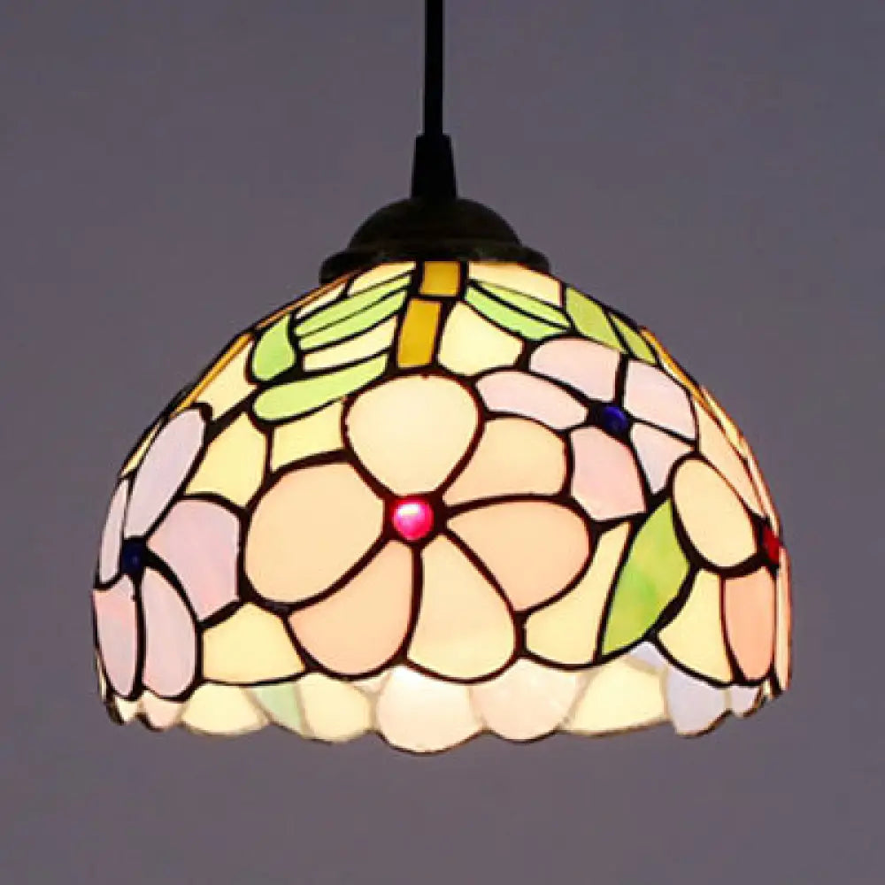 Victorian Stained Glass Ceiling Light - Purple-Pink Suspended Fixture For Bedroom