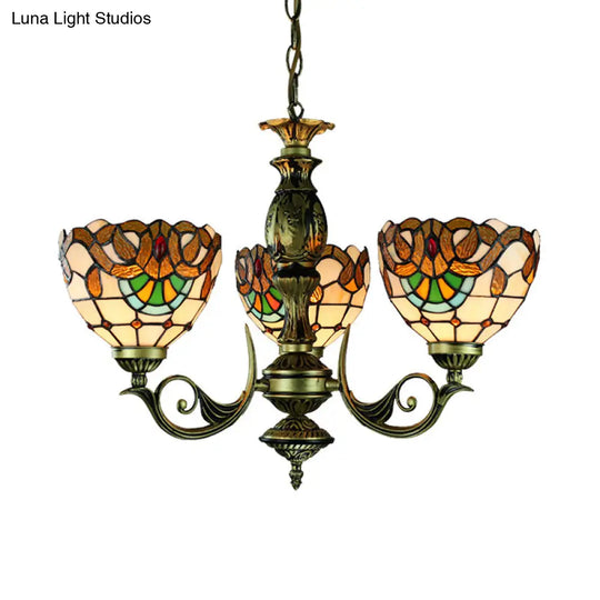 Victorian Stained Glass Chandelier - Elegant 3-Light Pendant For Dining Room