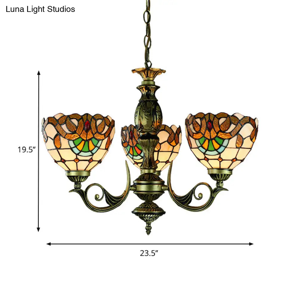 Victorian Stained Glass Chandelier - Elegant 3-Light Pendant For Dining Room