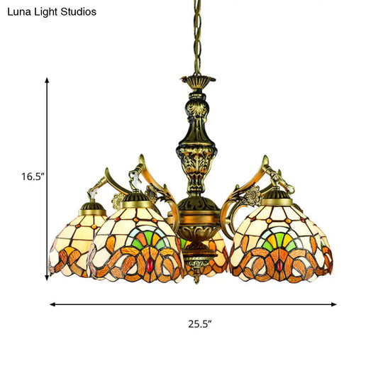 Victorian Stained Glass Dome Chandelier - 5-Light Indoor Lighting For Dining Table