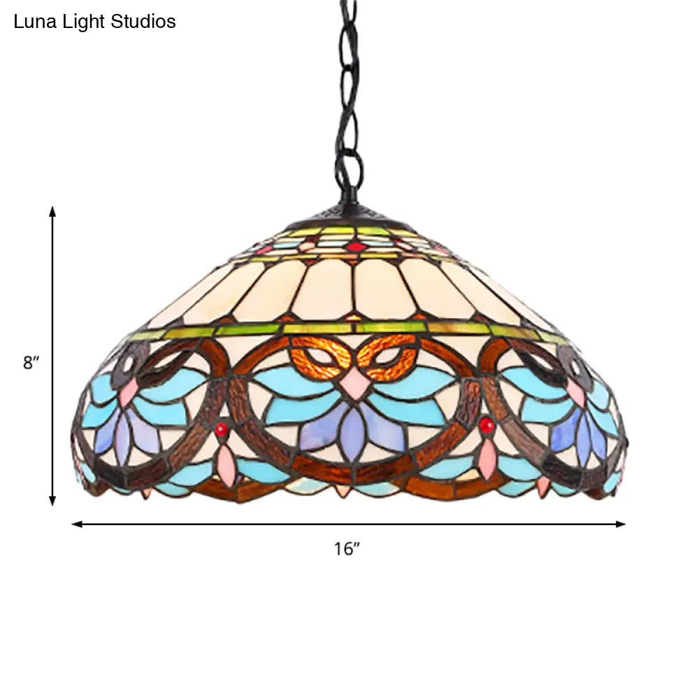 Victorian Stained Glass Dome Pendant Light For Dining Room Ceiling