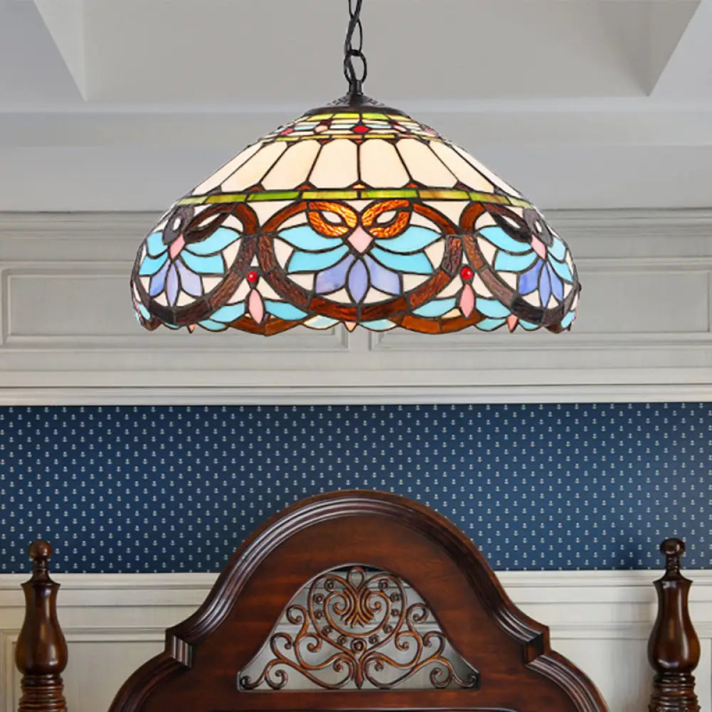 Victorian Stained Glass Dome Pendant Light For Dining Room Ceiling Black