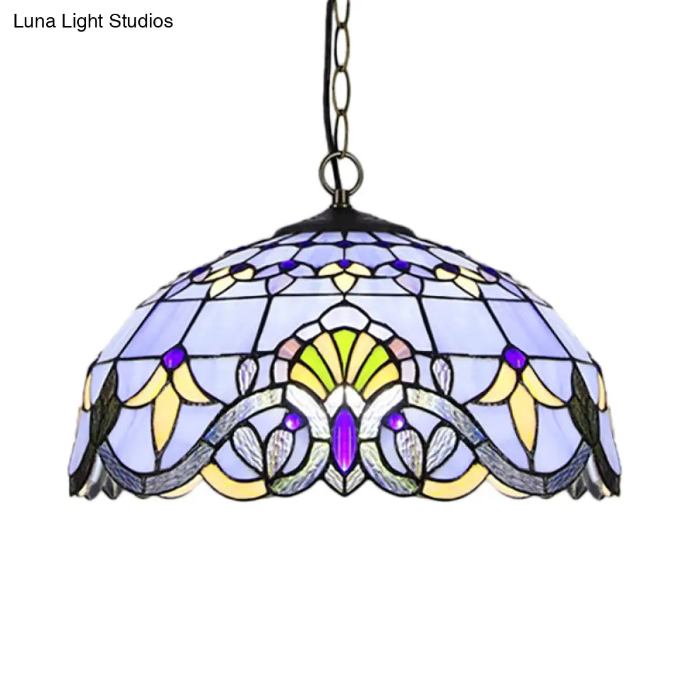 Victorian Stained Glass Dome Shade Pendant Ceiling Light - Single Fixture