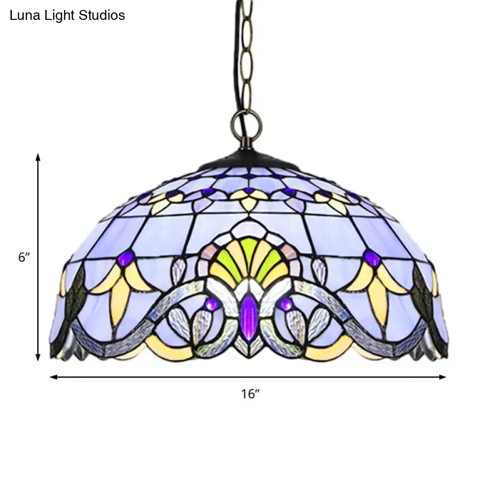 Victorian Stained Glass Dome Shade Pendant Ceiling Light - Single Fixture