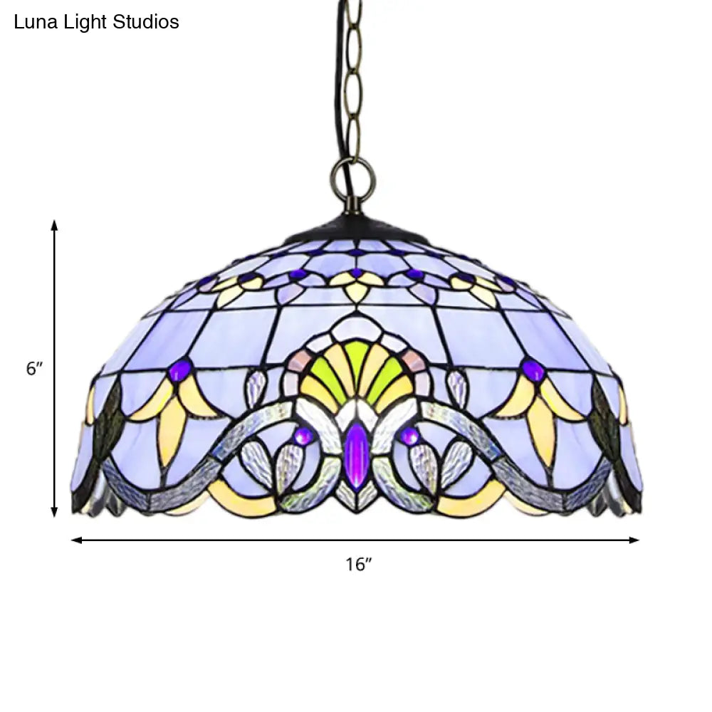 Victorian Stained Glass Dome Pendant Lighting Fixture - Single Light Ceiling Lamp