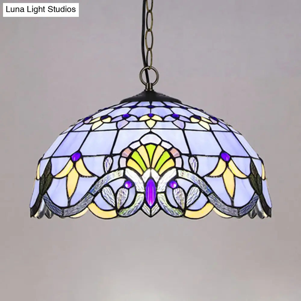 Victorian Stained Glass Dome Pendant Lighting Fixture - Single Light Ceiling Lamp