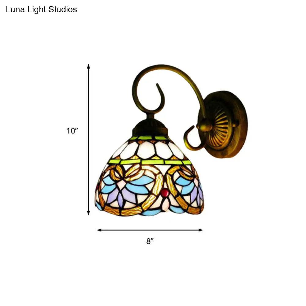 Victorian Stained Glass Dome Wall Light Fixture - Antique Brass Sconce For Bedroom Lighting