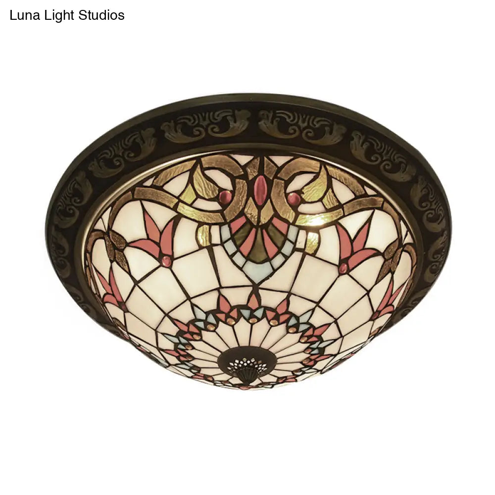Victorian Stained Glass Half Globe Ceiling Light For Bedroom - Beige 16’/19.5’ 4 Lights Flush