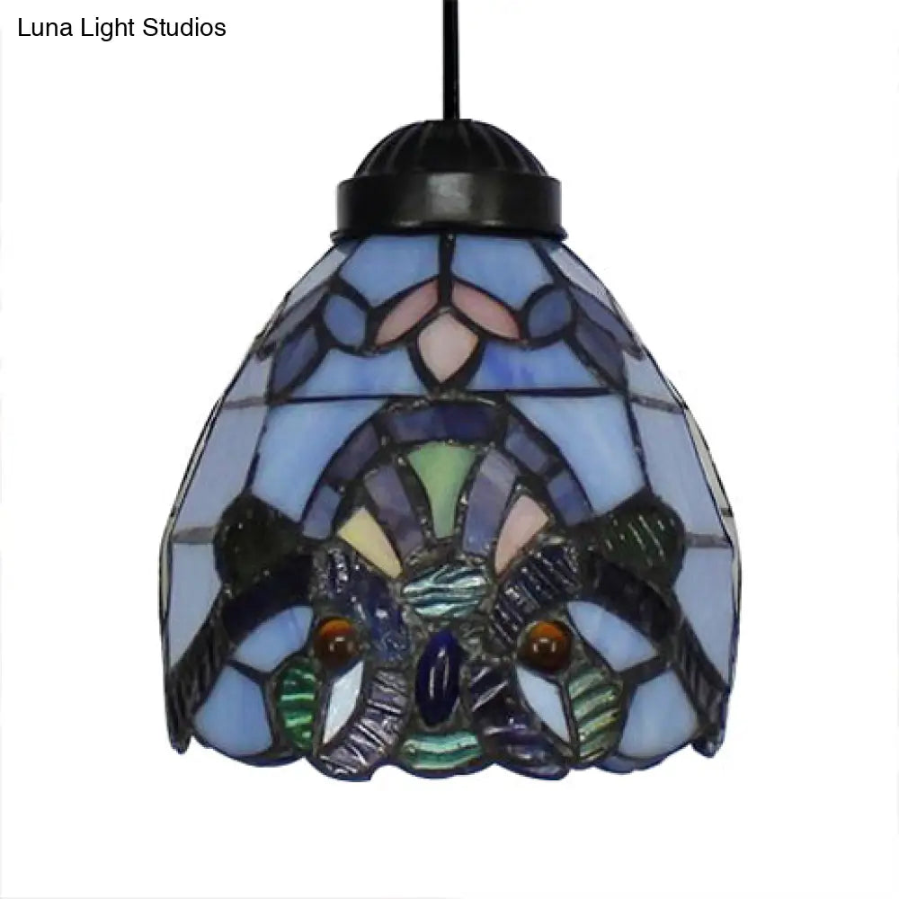 Victorian Stained Glass Hanging Pendant With Domed Design - White 3 Lights Ideal For Dining Room
