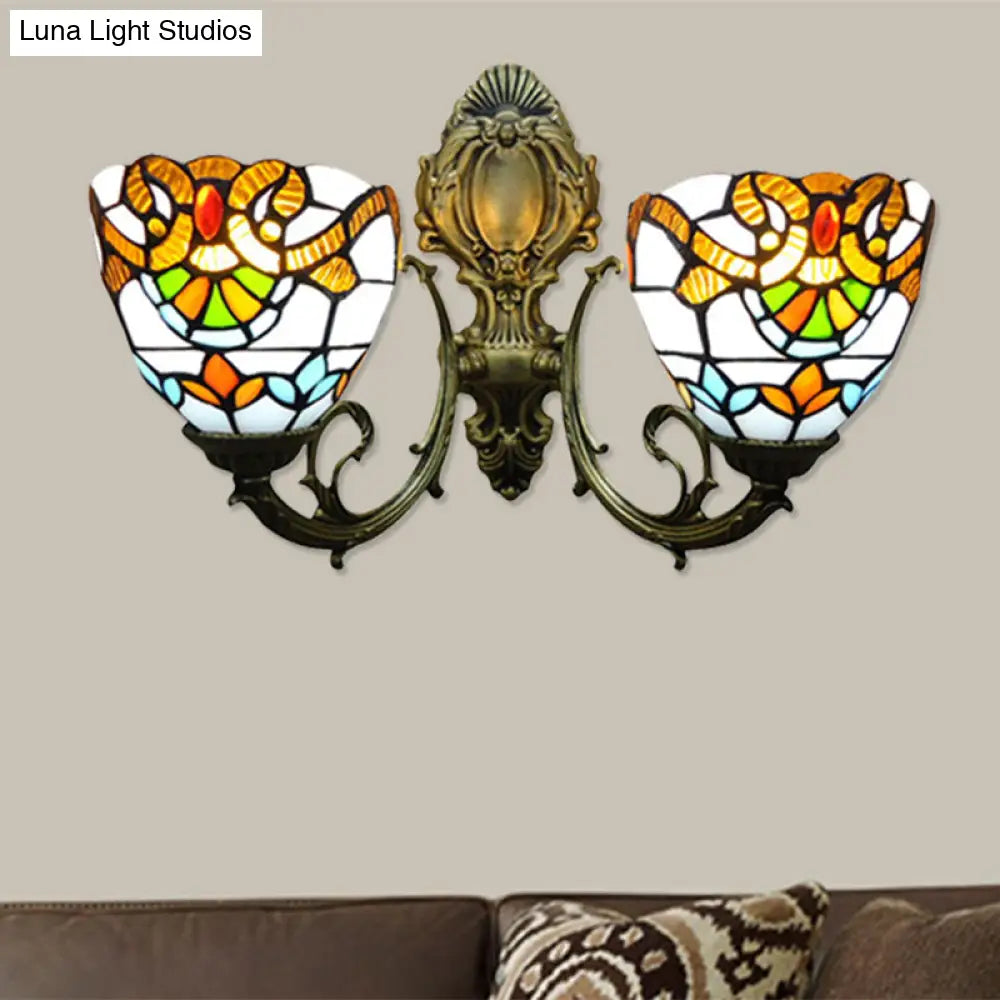 Victorian Stained Glass Wall Light With Dual Heads - 11 Height Perfect For Bedroom