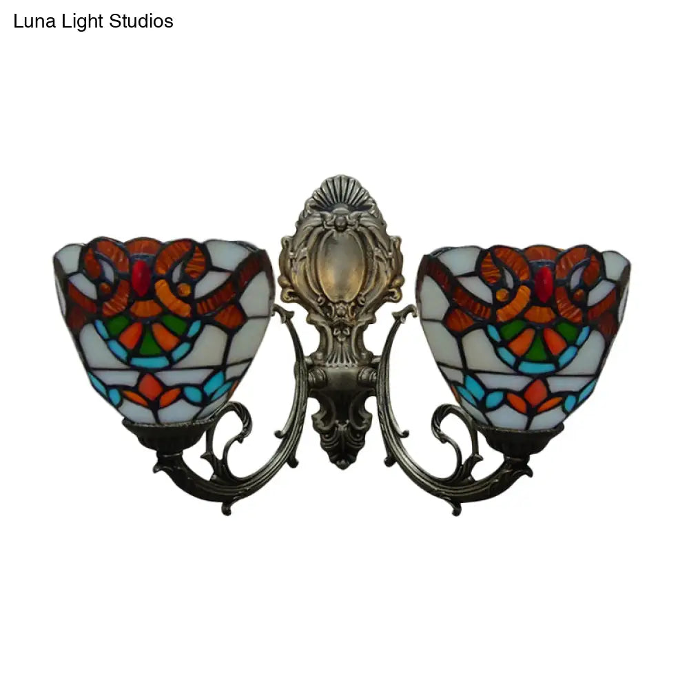 Victorian Stained Glass Wall Light With Dual Heads - 11 Height Perfect For Bedroom