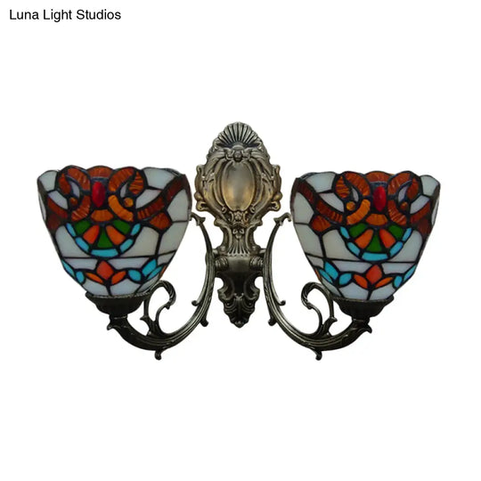 Victorian Stained Glass Wall Light With Dual Heads - 11 Height Perfect For Bedroom