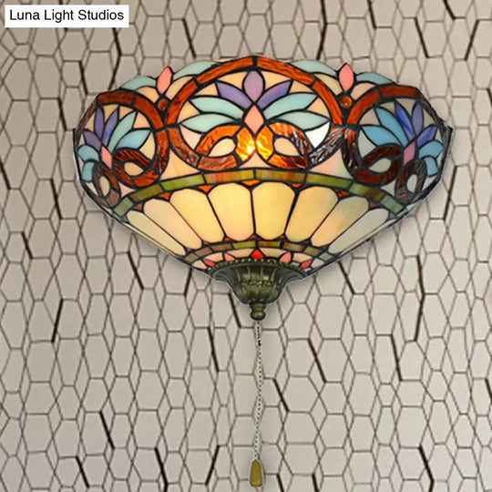 Victorian Stained Glass Wall Sconce With Pull Chain Perfect For Living Room