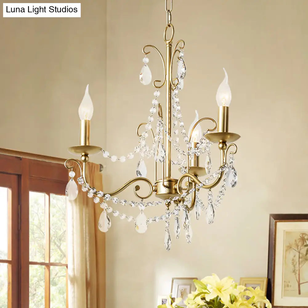 Victorian Style Crystal Accented Metal Chandelier With Gold Finish