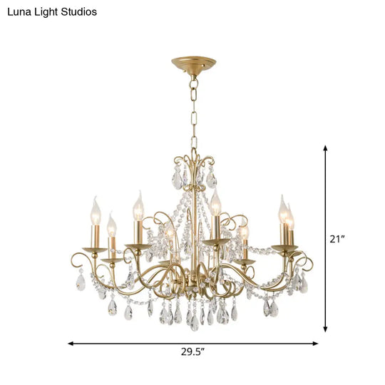 Victorian Style Crystal Accented Metal Chandelier With Gold Finish