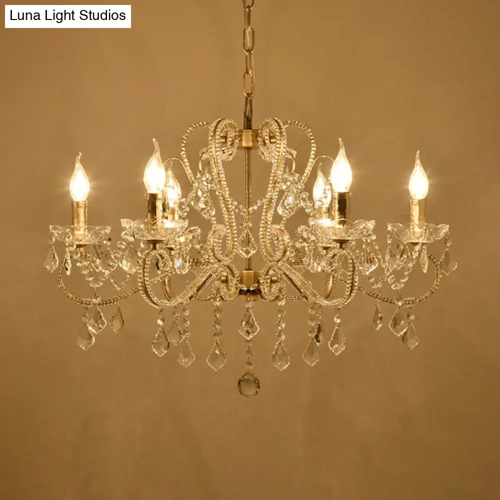 Victorian Style Crystal Chandelier - Champagne Scrolled Arm Suspension Lamp For Dining Room (6