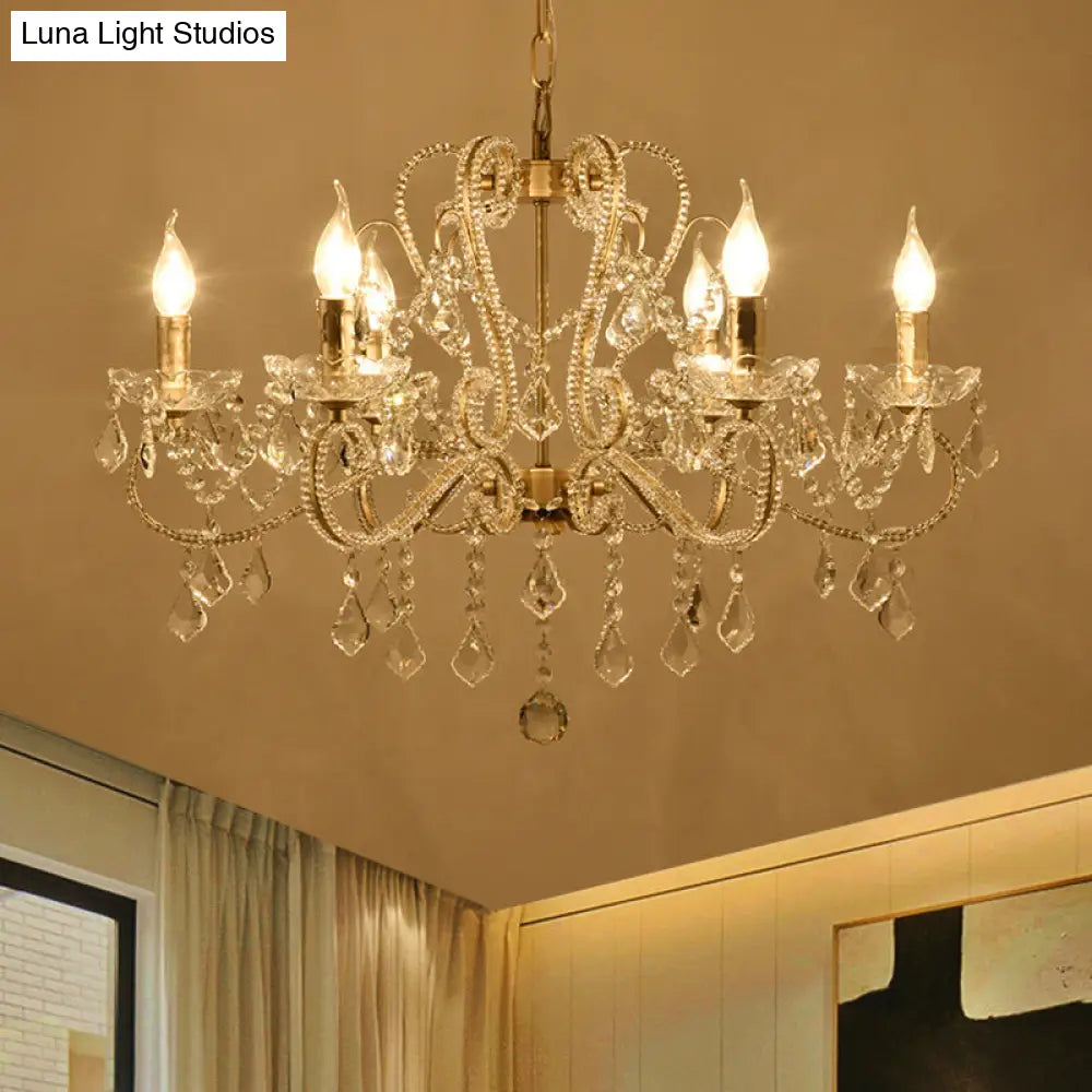 Victorian Style Crystal Chandelier - Champagne Scrolled Arm Suspension Lamp For Dining Room (6