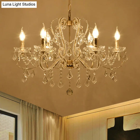 Victorian Style Crystal Chandelier - Champagne Scrolled Arm Suspension Lamp For Dining Room (6