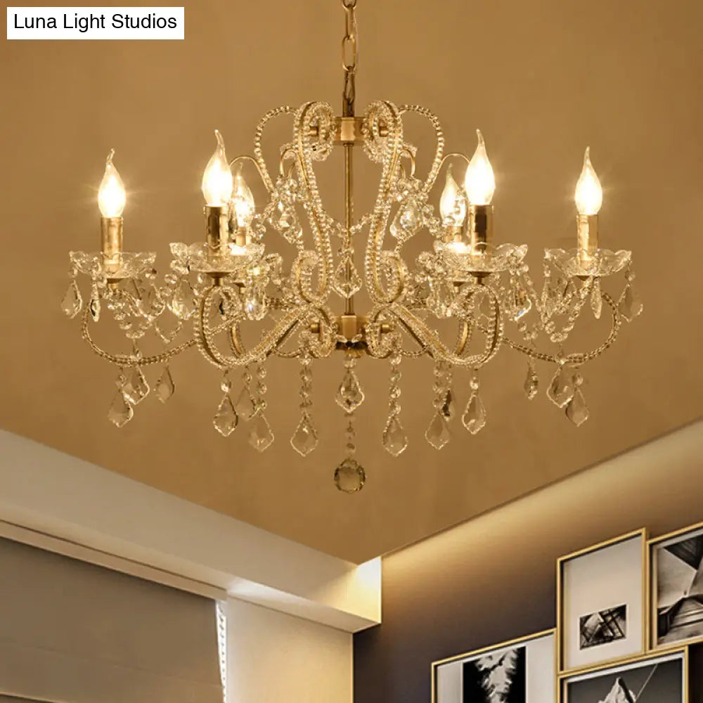 Victorian Style Crystal Chandelier - Champagne Scrolled Arm Suspension Lamp For Dining Room (6