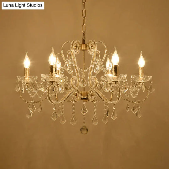 Victorian Style Crystal Coated Chandelier - 6-Bulb Dining Room Ceiling Suspension Lamp (Champagne)