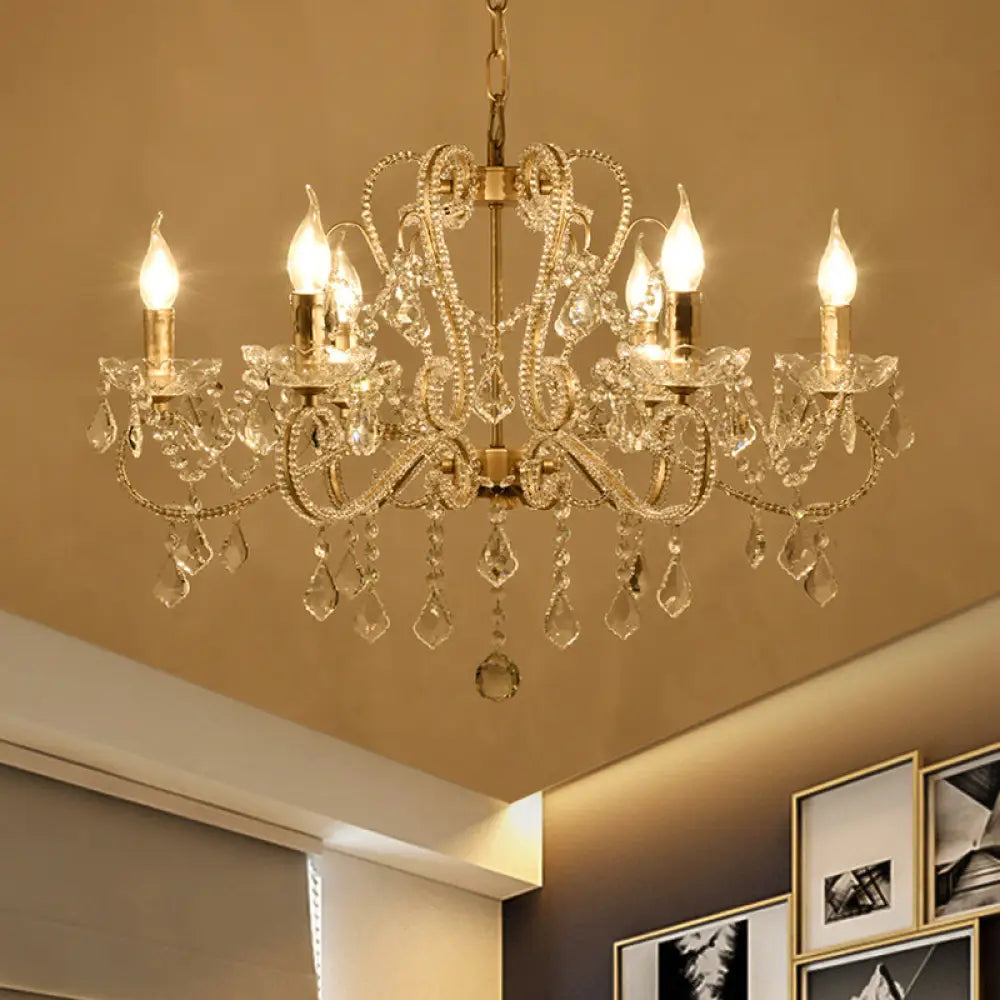 Victorian Style Crystal Coated Chandelier - 6-Bulb Dining Room Ceiling Suspension Lamp (Champagne)