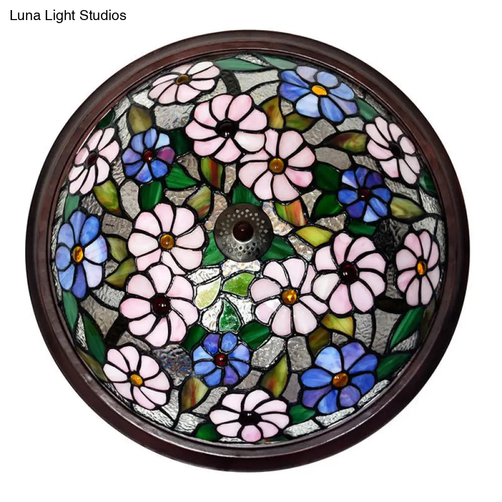 Victorian Style Led Stained Glass Ceiling Light In Coffee - Flush - Mount Fixture