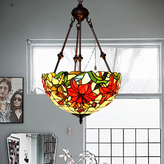 Victorian-Style Petal Chandelier: 2-Light Cut Glass Ceiling Fixture In Red/Pink/Purple For Bedrooms