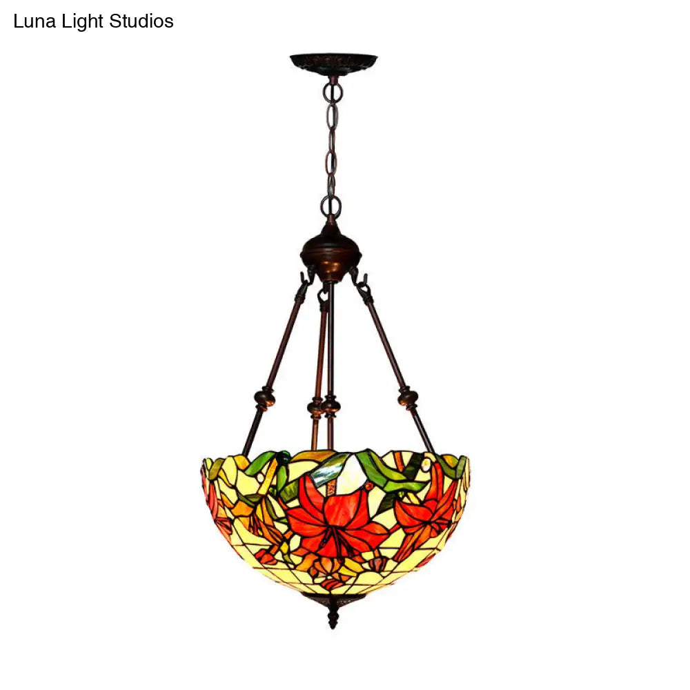 Victorian-Style Petal Chandelier: 2-Light Cut Glass Ceiling Fixture In Red/Pink/Purple For Bedrooms