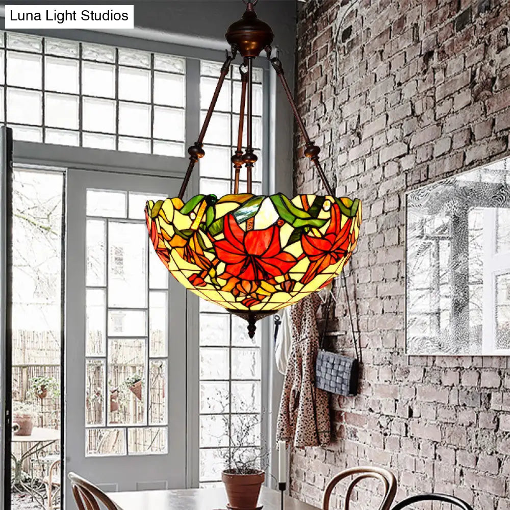 Victorian-Style Petal Chandelier: 2-Light Cut Glass Ceiling Fixture In Red/Pink/Purple For Bedrooms