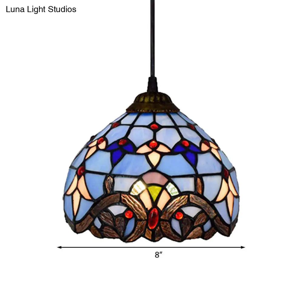 Victorian Style Stained Glass Suspension Light - Aged Bronze Finish