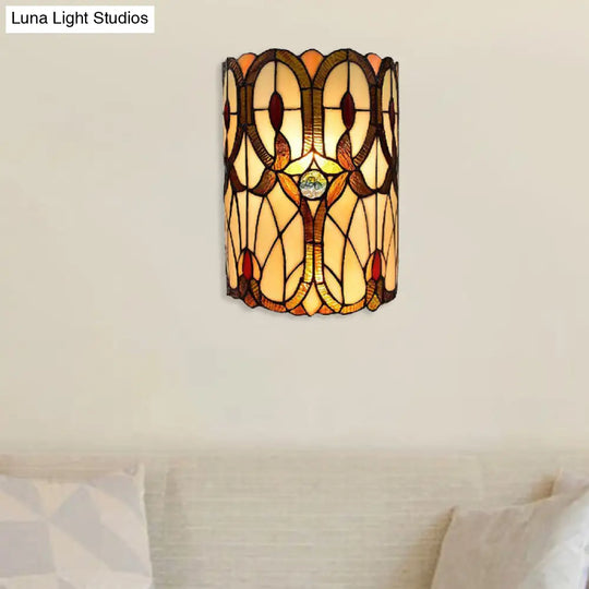 Victorian Style Stained Glass Wall Sconce 1-Light - Brown Perfect For Bedroom