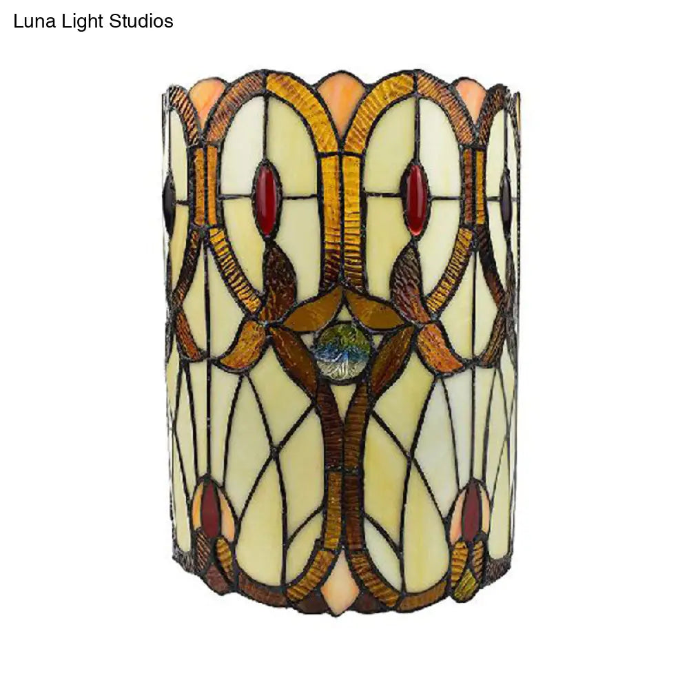 Victorian Style Stained Glass Wall Sconce 1-Light - Brown Perfect For Bedroom