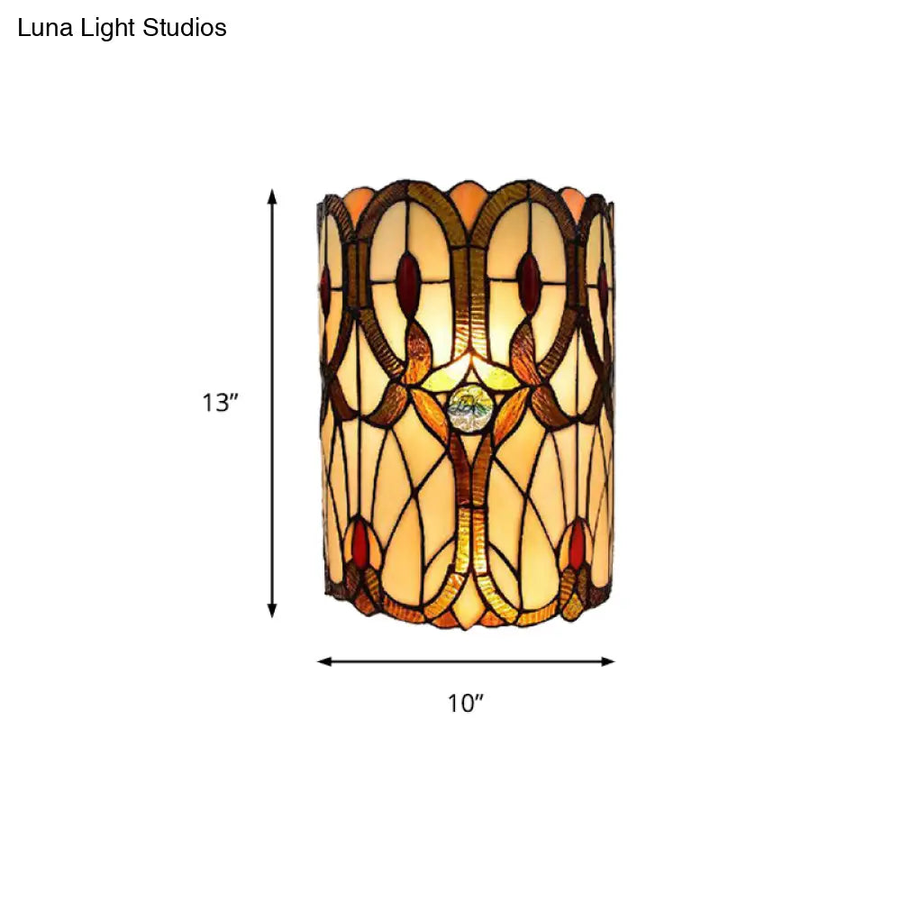 Victorian Style Stained Glass Wall Sconce 1-Light - Brown Perfect For Bedroom