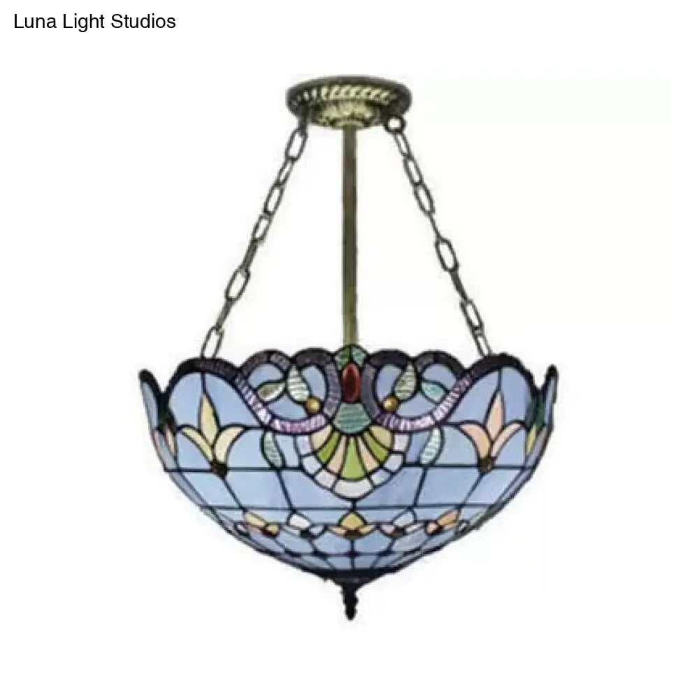 Victorian-Style Led Ceiling Light With Stained Glass Shade For Bedrooms