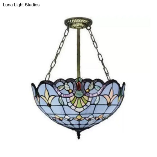 Victorian-Style Led Ceiling Light With Stained Glass Shade For Bedrooms