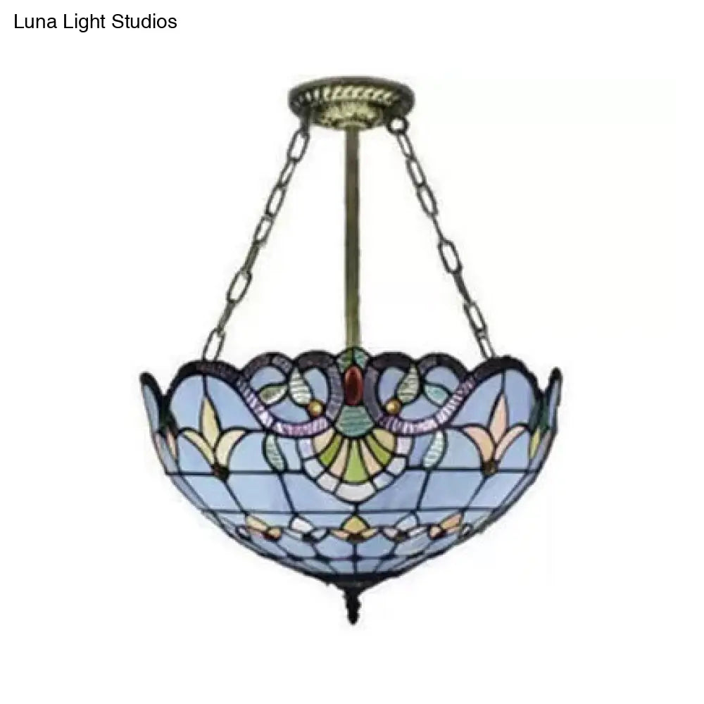 Victorian Style Upward Dome Led Ceiling Light With Stained Glass Shade For Bedroom