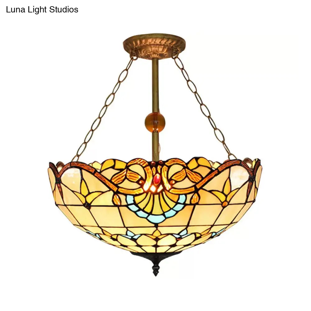 Victorian-Style Led Ceiling Light With Stained Glass Shade For Bedrooms