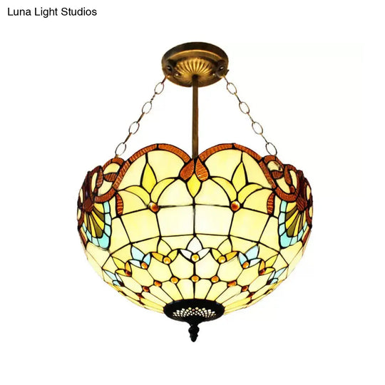 Victorian-Style Led Ceiling Light With Stained Glass Shade For Bedrooms Beige / 12