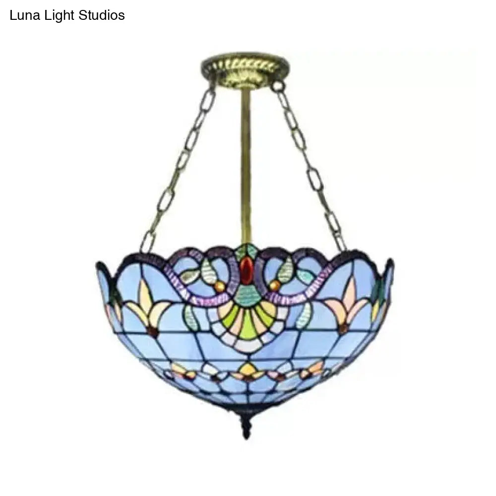 Victorian-Style Led Ceiling Light With Stained Glass Shade For Bedrooms Blue / 12