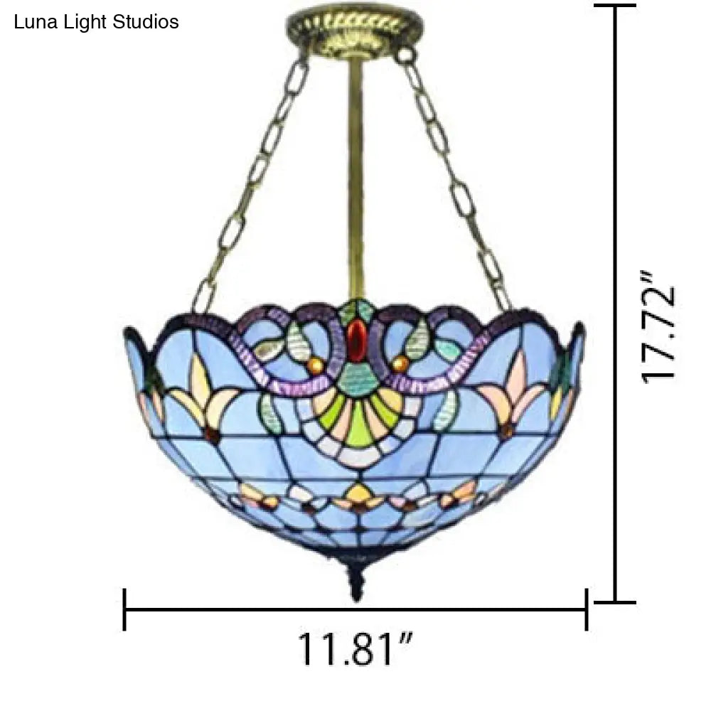 Victorian-Style Led Ceiling Light With Stained Glass Shade For Bedrooms