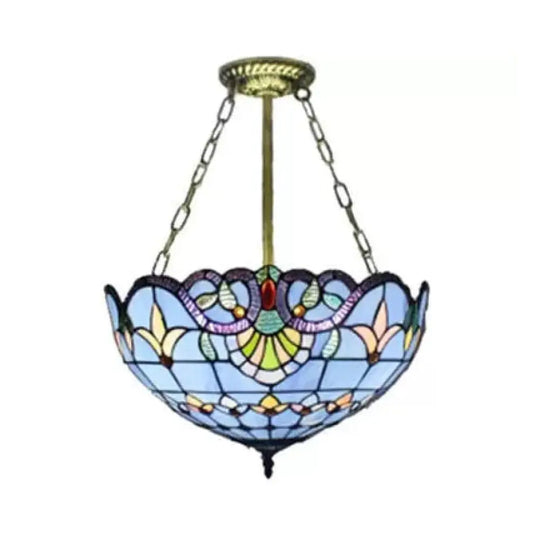 Victorian Style Upward Dome Led Ceiling Light With Stained Glass Shade For Bedroom Blue / 12’