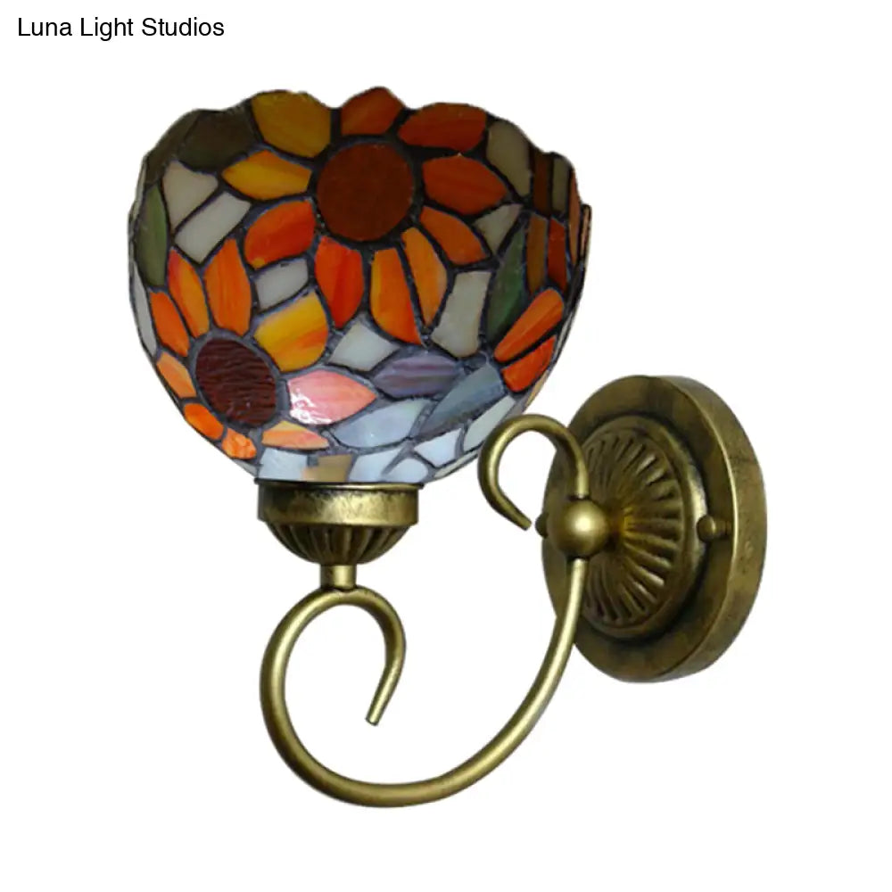 Victorian Sunflower Wall Mount Stained Glass Sconce Light - Orange