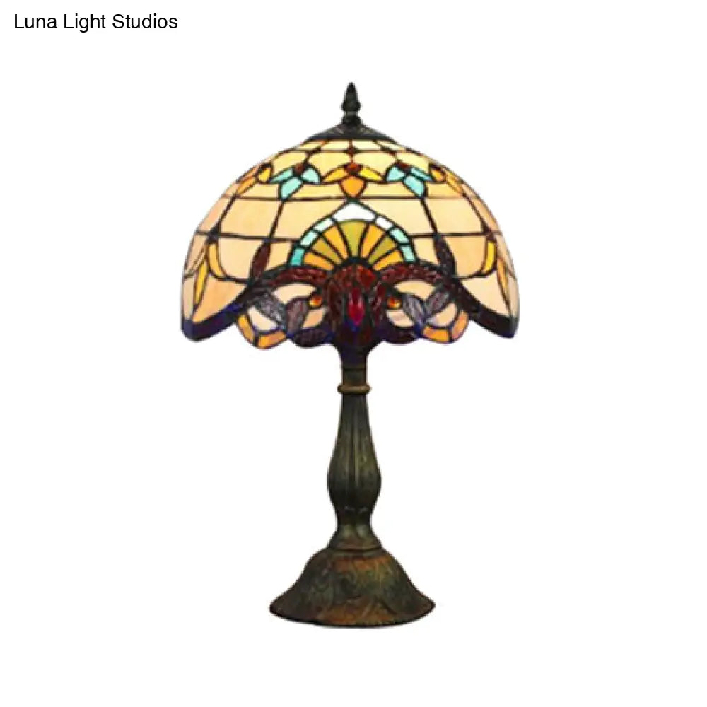 Victorian Tiffany Dome Shade Desk Light - Stained Glass Reading Lamp In Gold/Brown For Bedroom