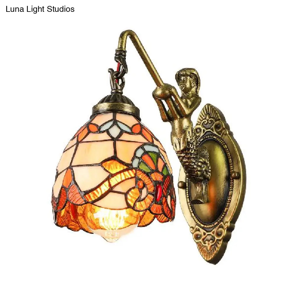 Victorian Tiffany Stained Glass Sconce Lighting With Mermaid - Bell Wall Light