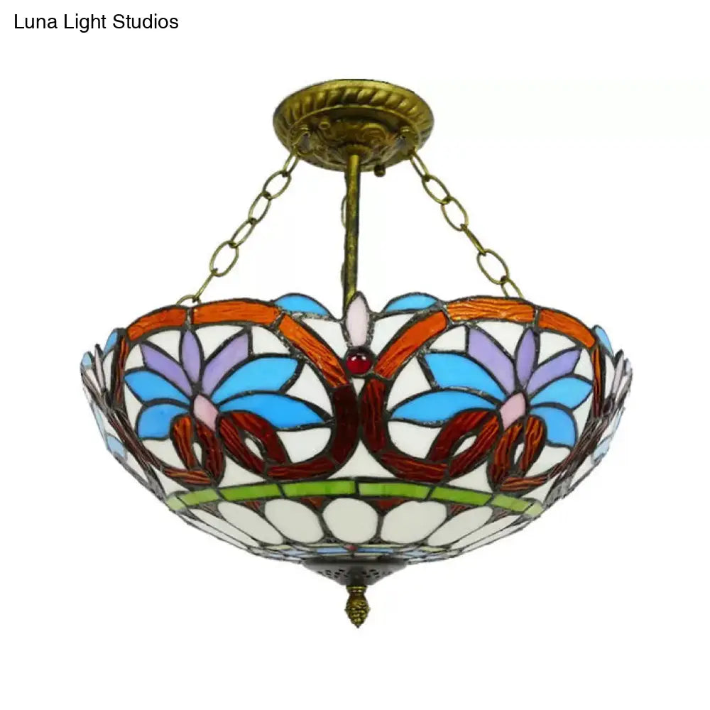 Victorian Design Tiffany Style Ceiling Fixture With 12/16 Wide Bowl