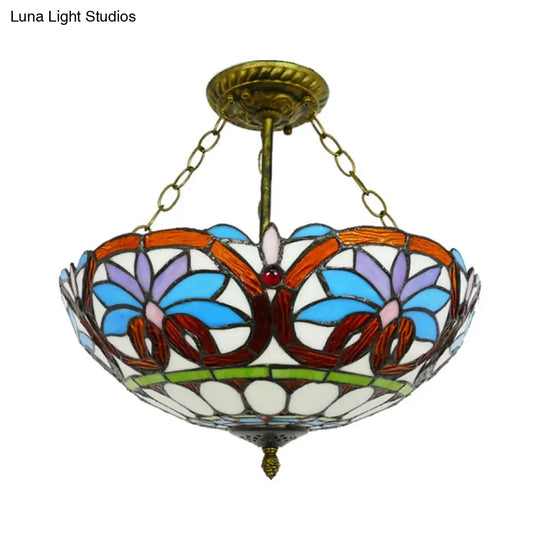 Victorian Design Tiffany Style Ceiling Fixture With 12/16 Wide Bowl