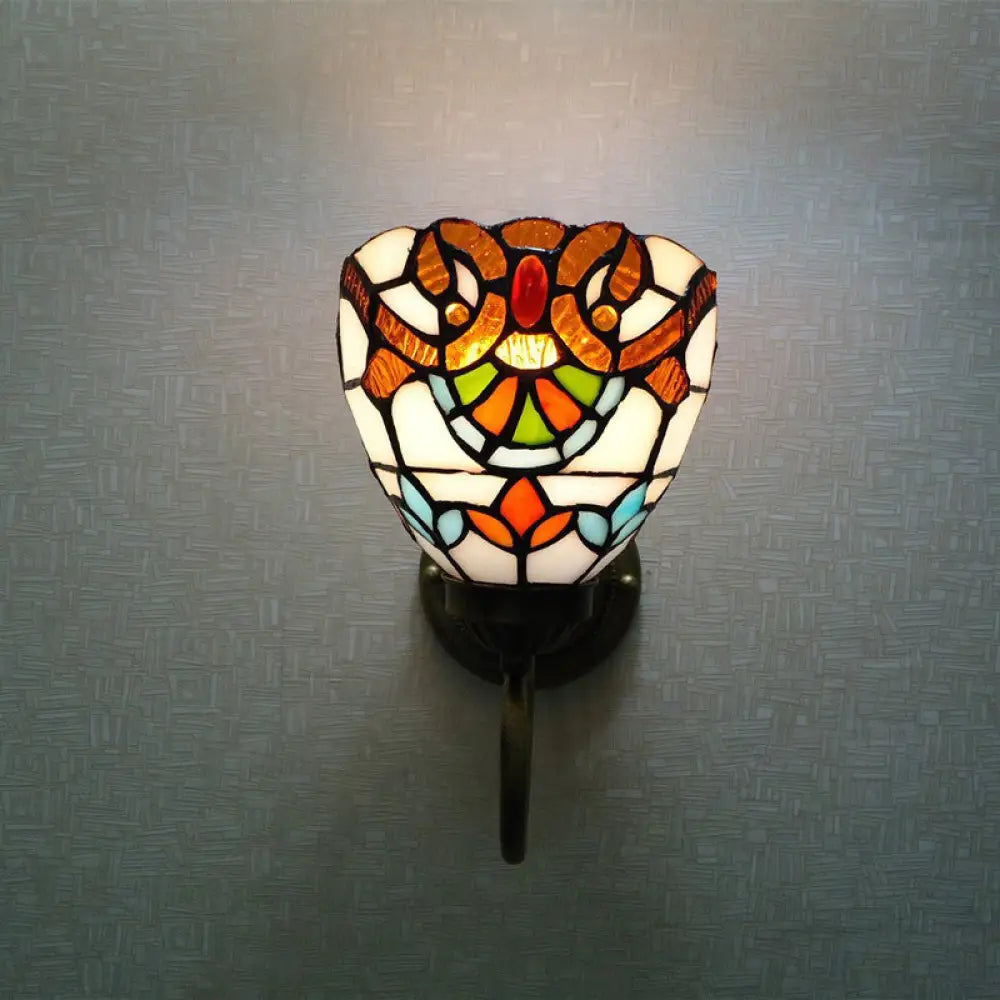 Victorian Wall Light Sconce With Bell Shade Cut Glass & Yellow Bulb - Mounted Lamp